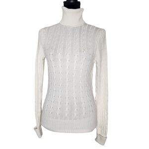 Gap Stretch Cream White Cable Knit Turtleneck Sweater